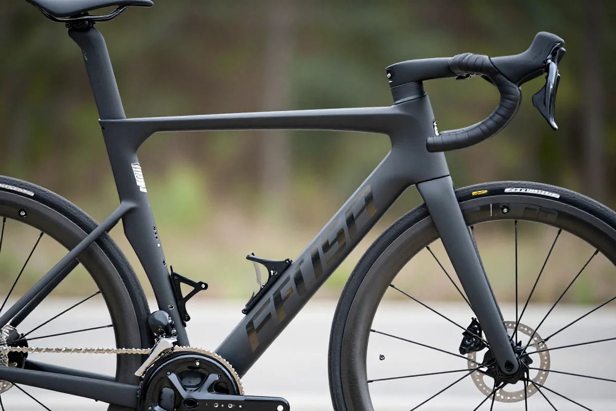 Aerodynamic rama roweru szosowego z nowoczesnymi komponentami i technologią.