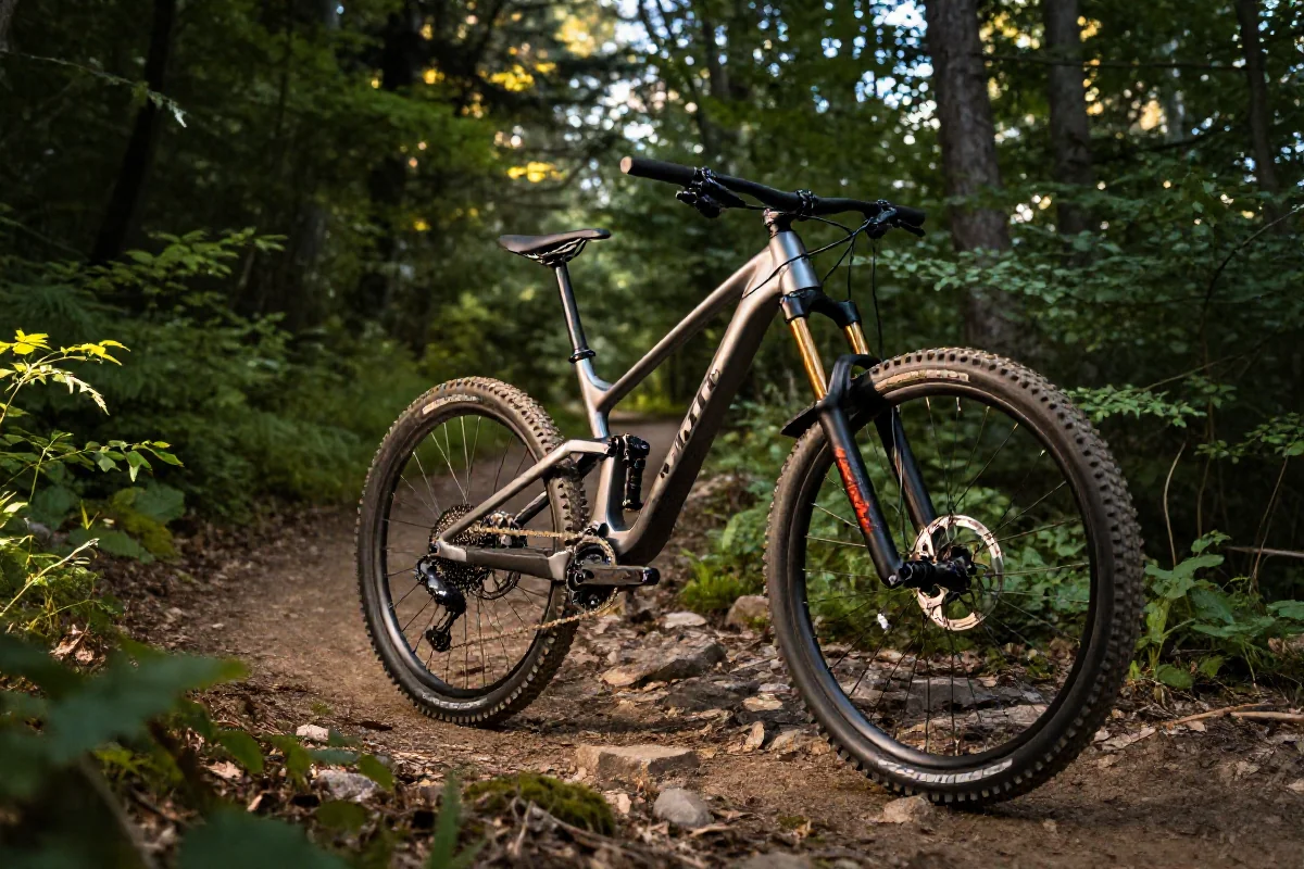 Rower górski na szlaku w lesie, idealny dla akademii MTB.