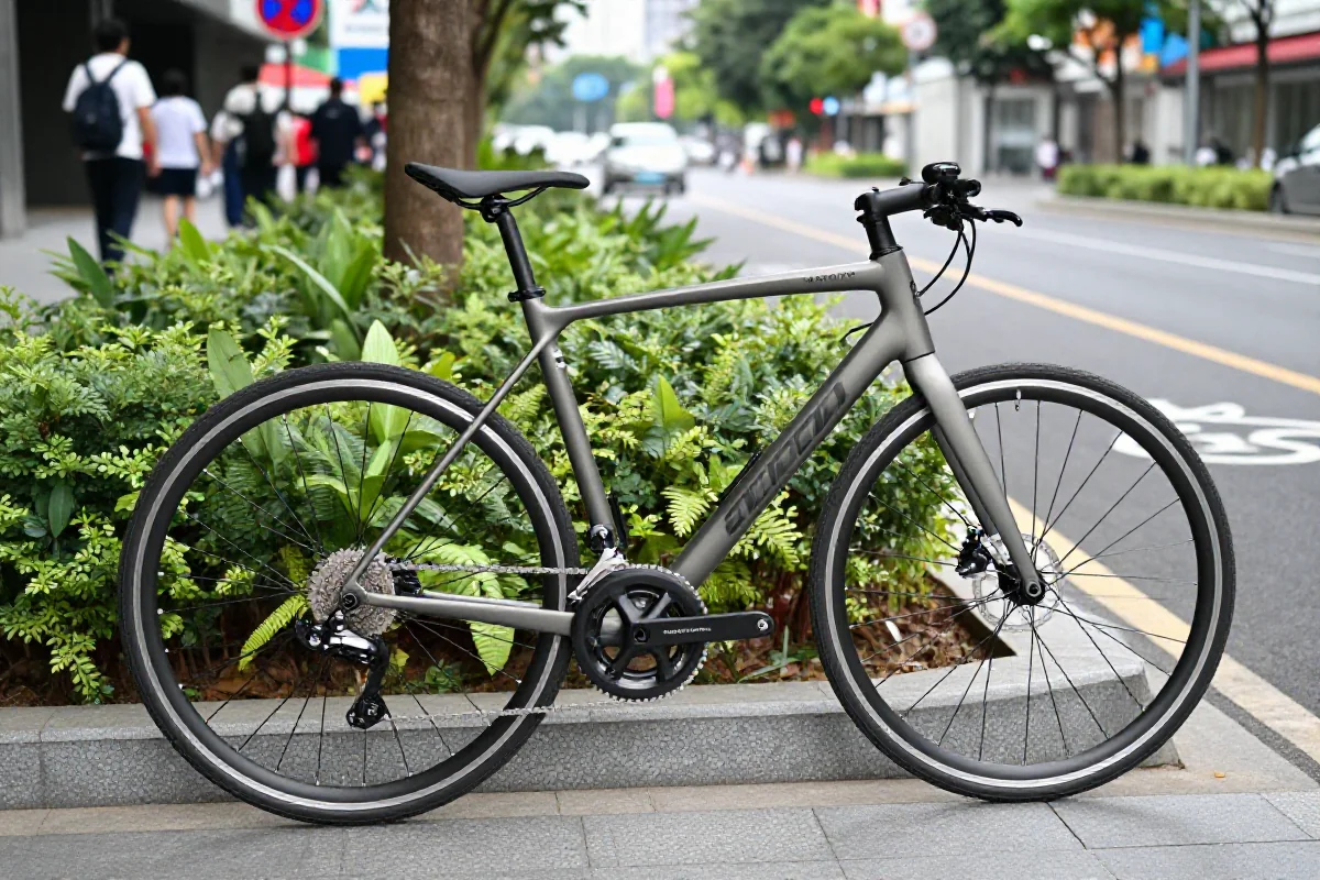 Nowoczesny rower na miejskiej ulicy, symbol aktywizmu rowerowego.