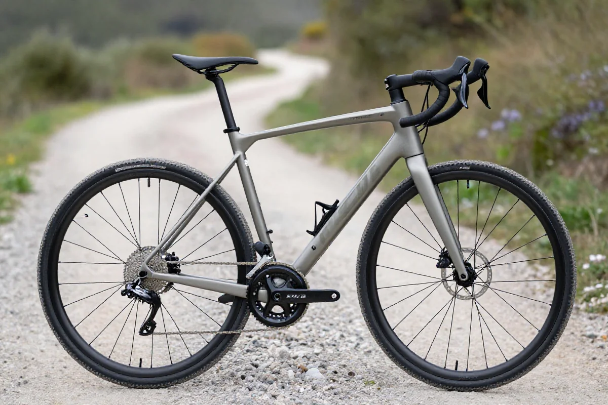 Rower all-road w plenerze, idealny do jazdy po asfalcie i szutrze.