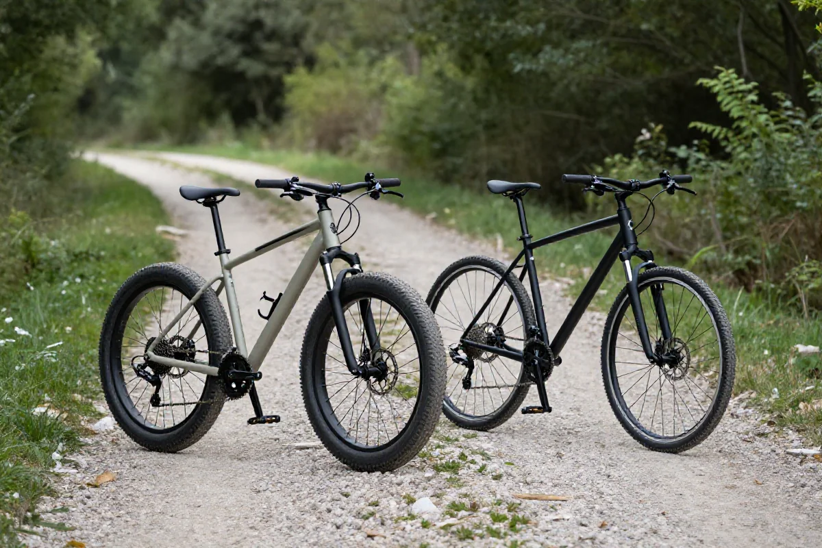 Rower all-road i endurance na szutrowej ścieżce w lesie.