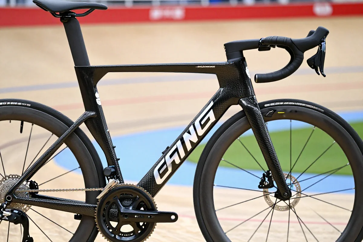 Zbliżenie na ramę roweru szosowego, ukazujące wydajność i detale techniczne.