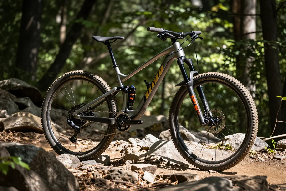 Rower górski na skalistej trasie, idealny do aplikacji MTB.