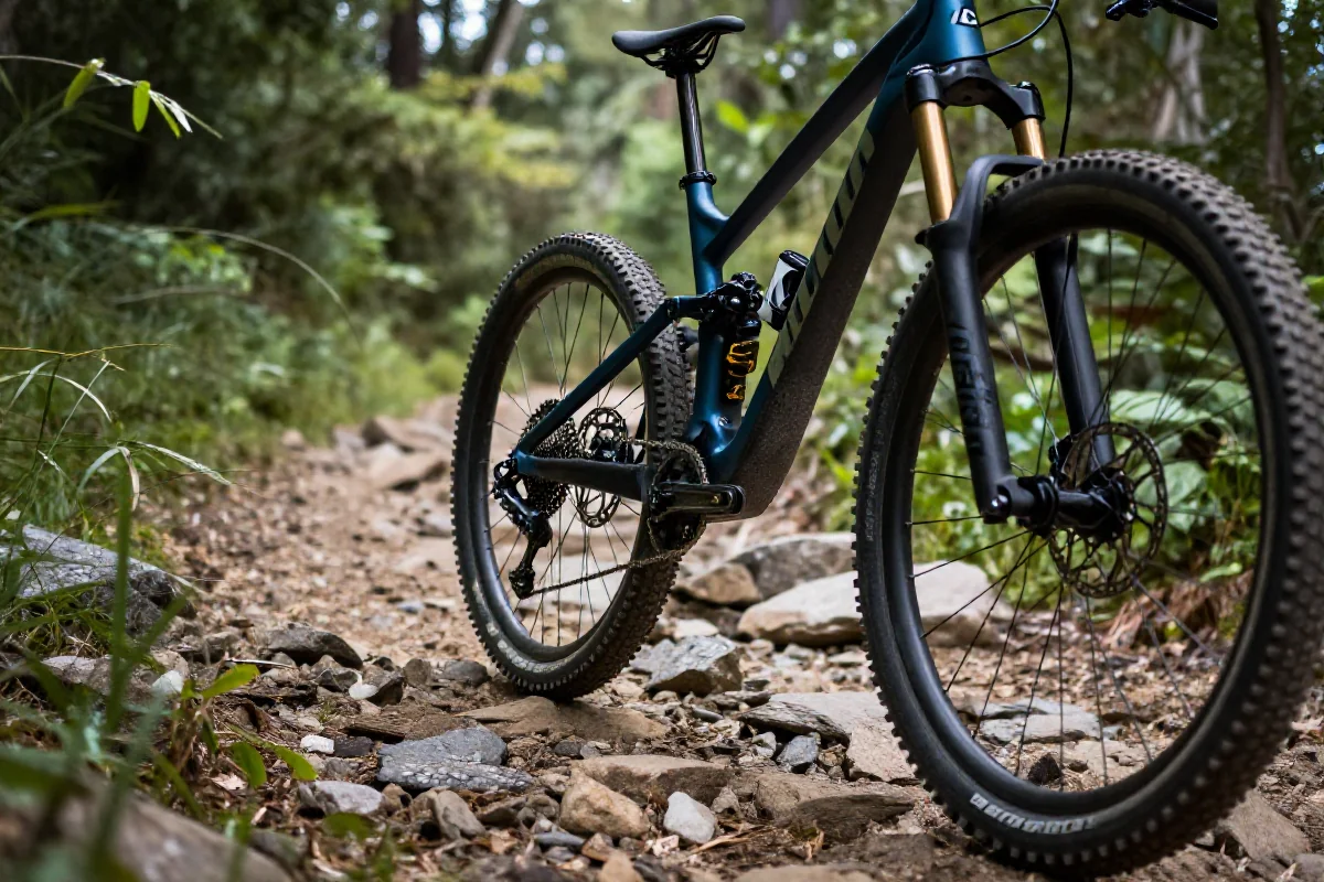 Rower górski na szlaku, podkreślający akcesoria do grupowej lokalizacji.