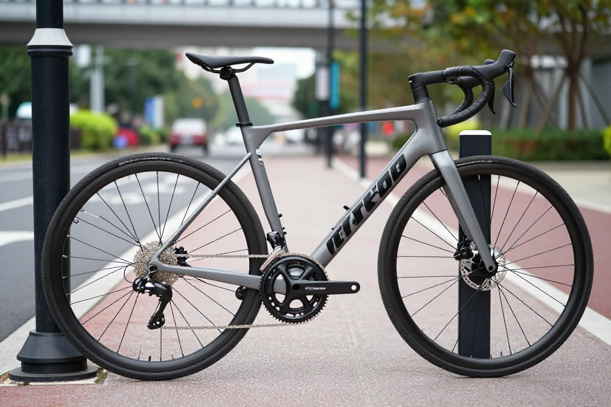 Nowoczesny rower miejski na ścieżce rowerowej w mieście