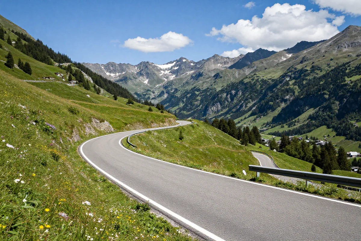 Malownicza alpejska droga w Austrii, idealna do turystyki rowerowej.