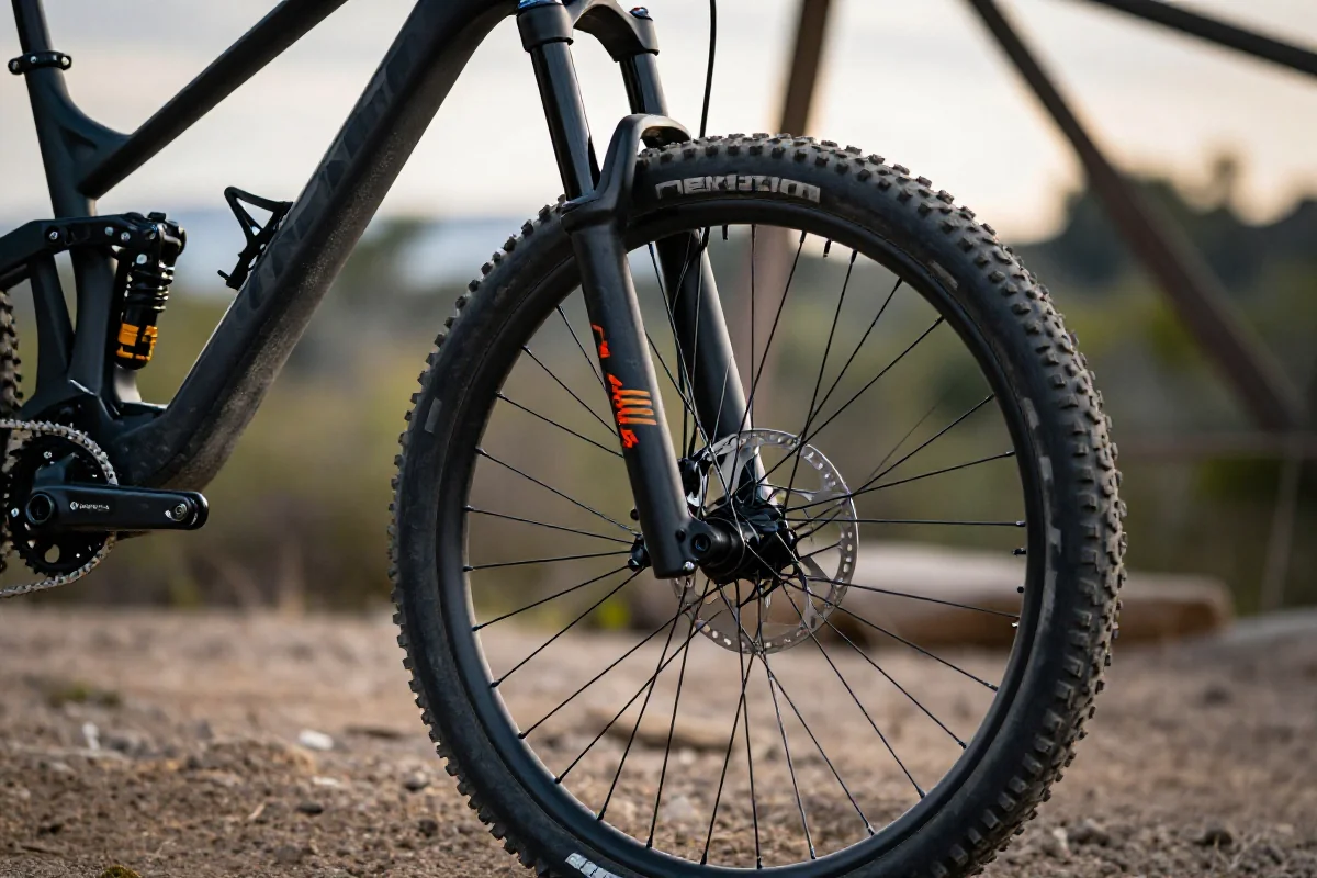 Rower górski z zaawansowanym zawieszeniem w naturalnym terenie