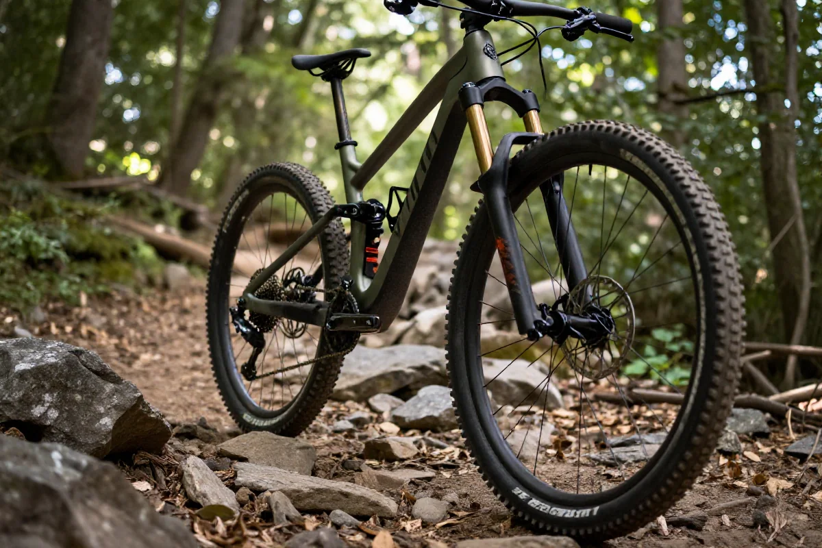 Górski rower na wyboistej trasie, idealny do jazdy w strefie flow.