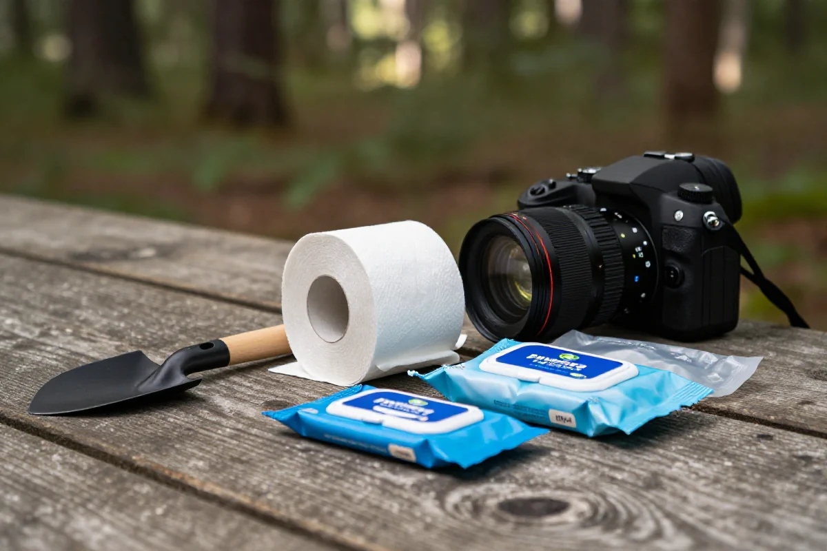 Podstawowe akcesoria do higieny w terenie dla rowerzystów.