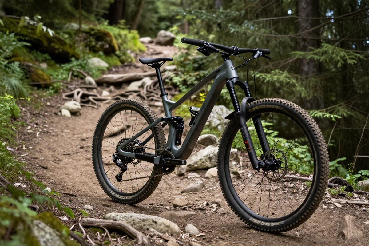 Rower górski na leśnej trasie MTB w Beskidzie Niskim