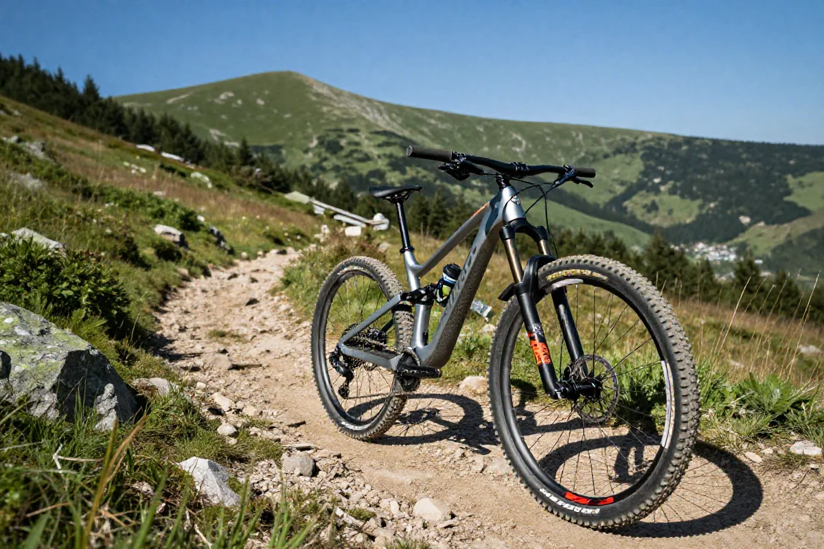 Rower górski na malowniczej trasie MTB w Beskidzie Sądeckim.