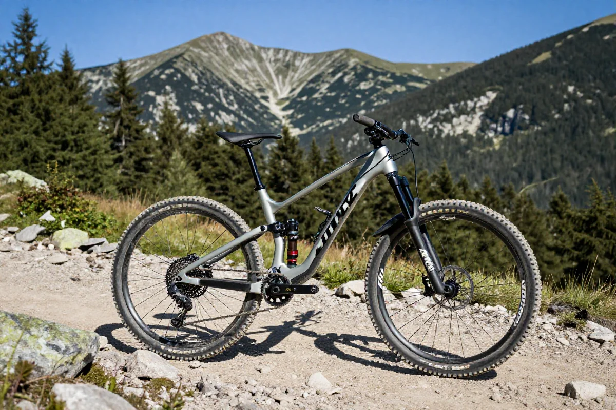 Rower górski na kamienistej trasie w Beskidzie Wyspowym, idealny do MTB.