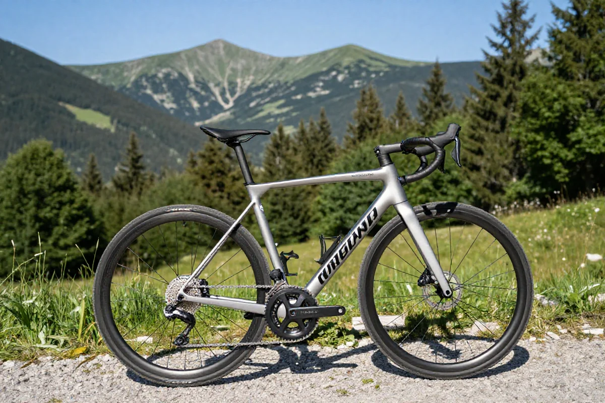 Rower szosowy na trasie w Beskidach, idealny dla kolarzy szosowych.