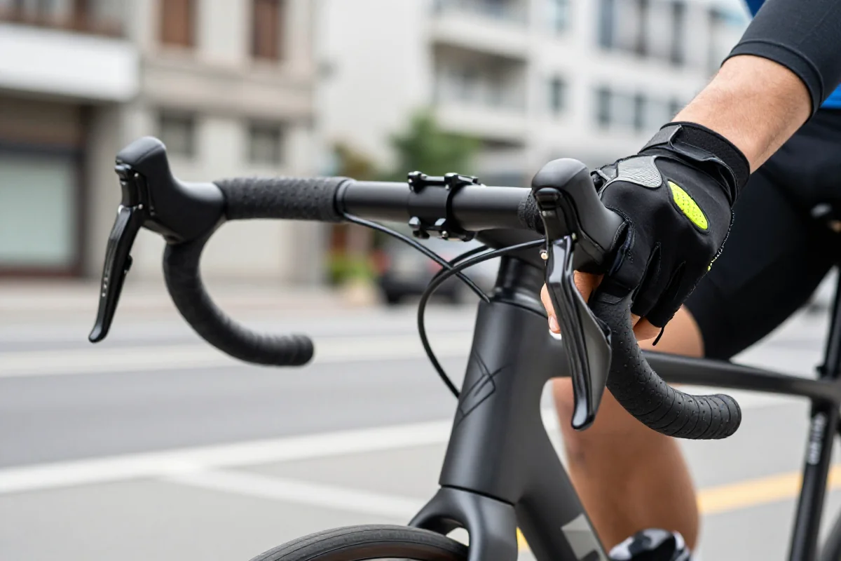 Uchwyt kierownicy roweru miejskiego z rękawiczkami poprawiającymi przyczepność