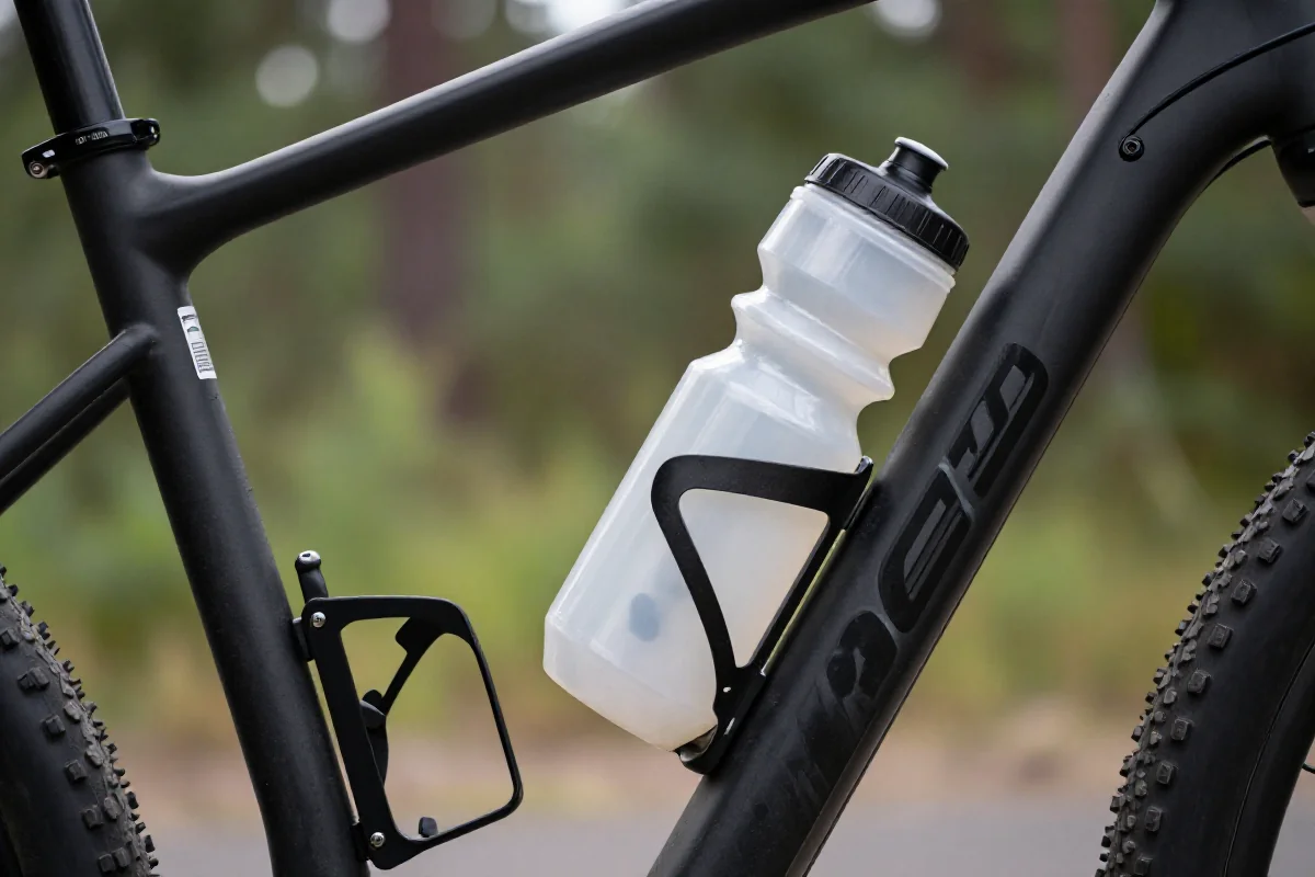 Bidon rowerowy i kosz na bidon w terenie MTB