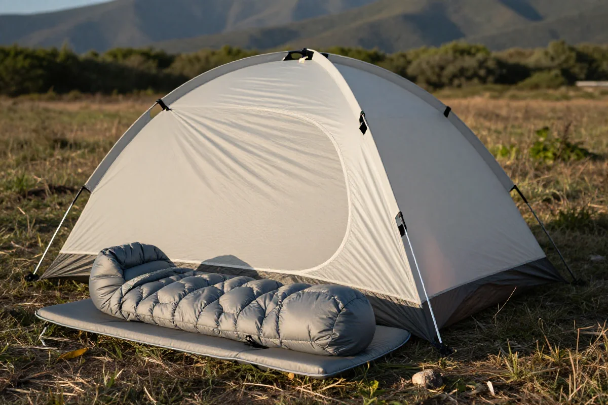 Współczesny sprzęt biwakowy do bikepackingu w malowniczej scenerii