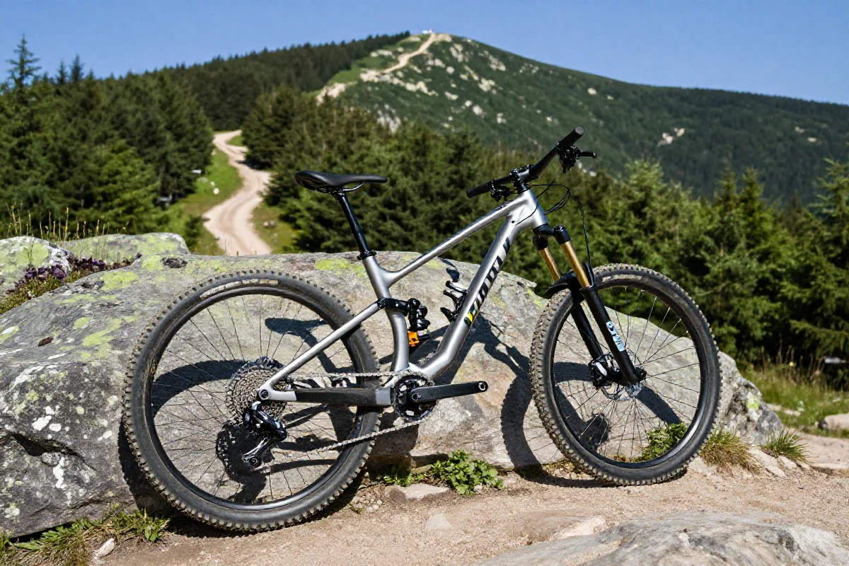 Rower górski na tle Beskidów z trasami do jazdy terenowej.