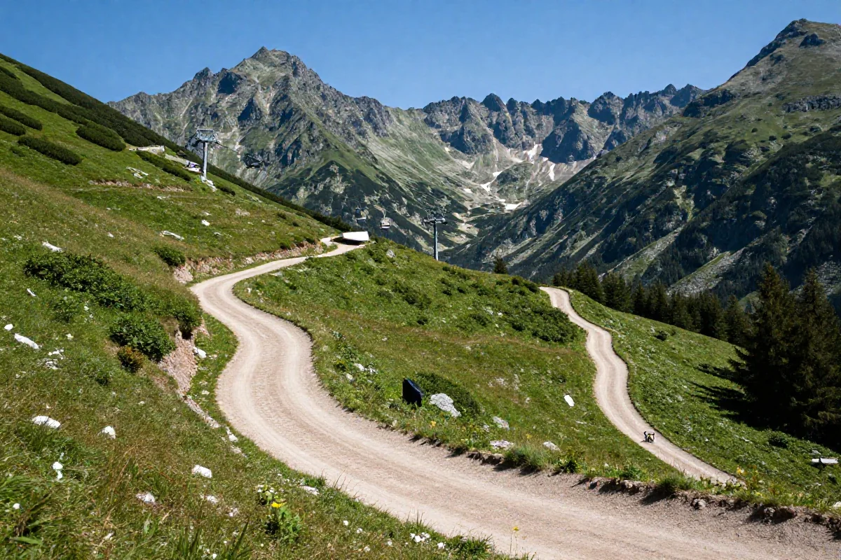 Park rowerowy w Tatrach z trasami flow i pięknymi widokami gór.