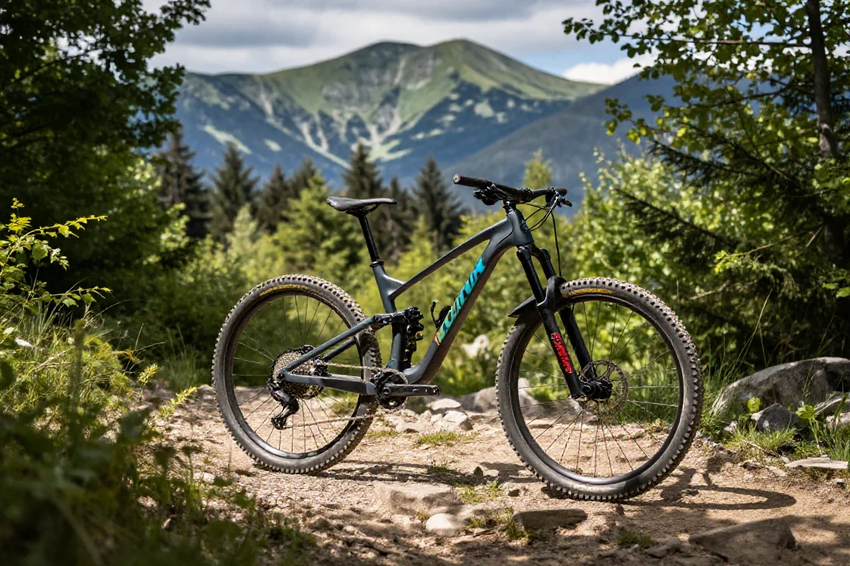 Rower górski na szlaku w Sudetach, Karpacz, idealny dla miłośników MTB.