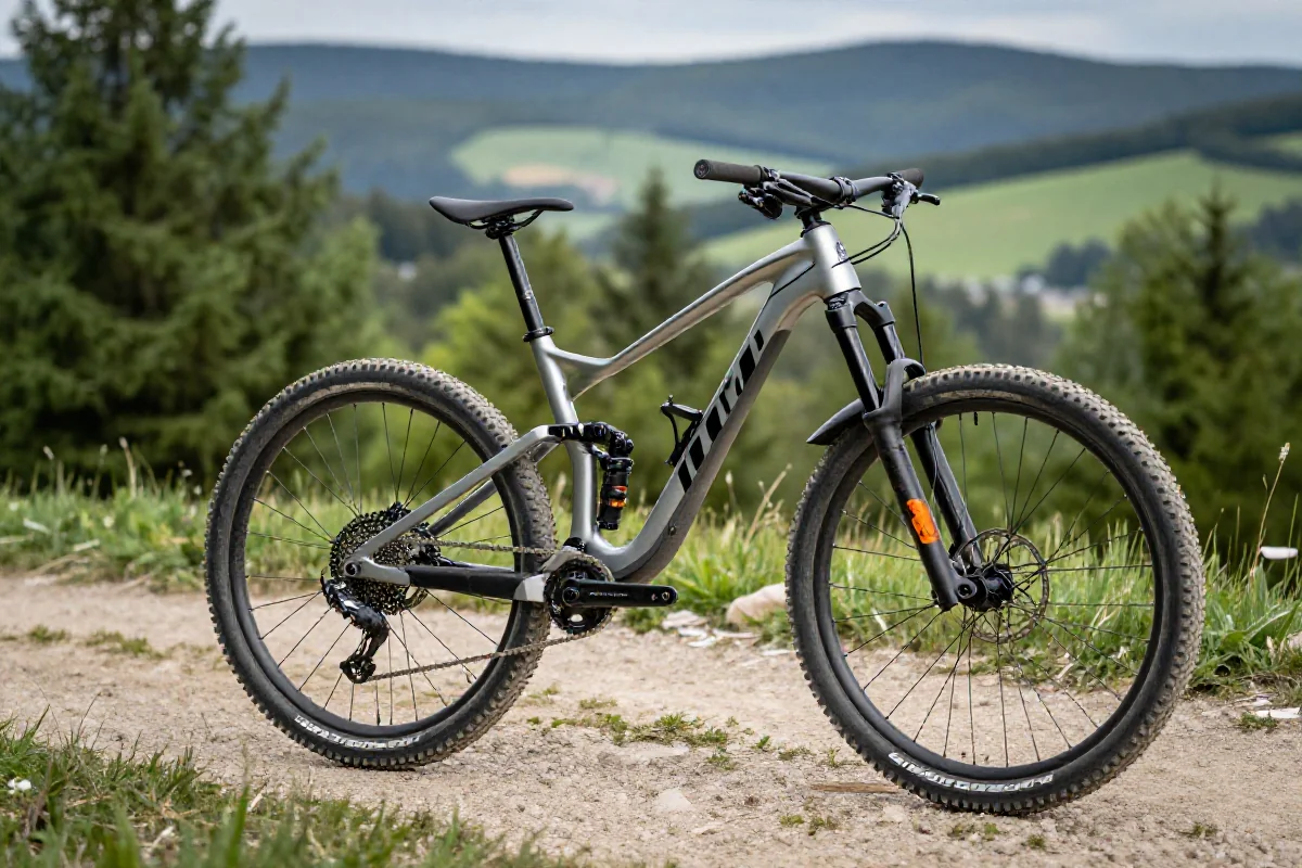 Rower górski na trasie w bikeparku w Polsce, idealny do jazdy MTB.