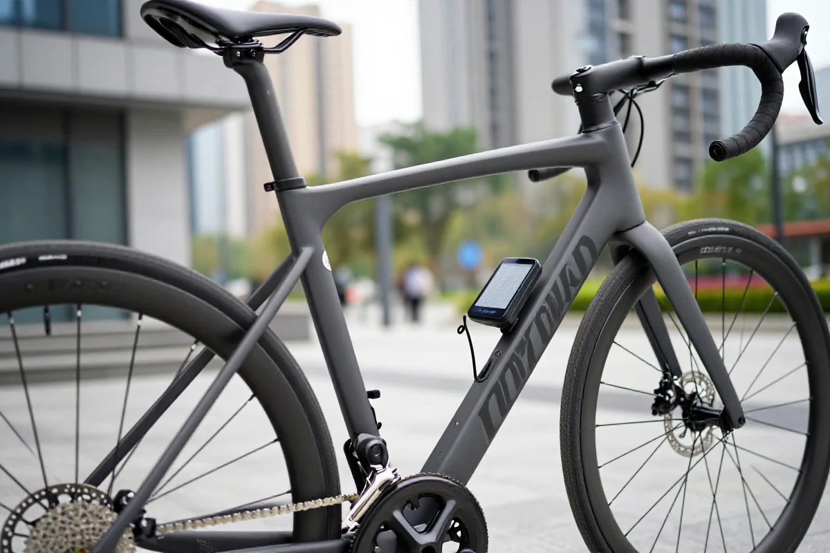 Nowoczesny rower miejski z systemem GPS w ramie, idealny do zabezpieczeń rowerowych.