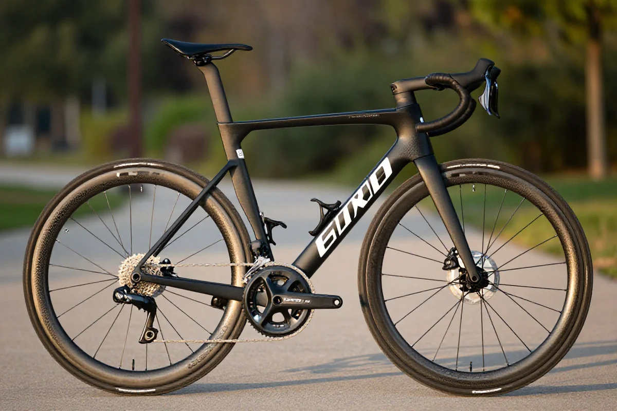 Szczegółowy widok na rower szosowy, idealny do treningu kolarzy.