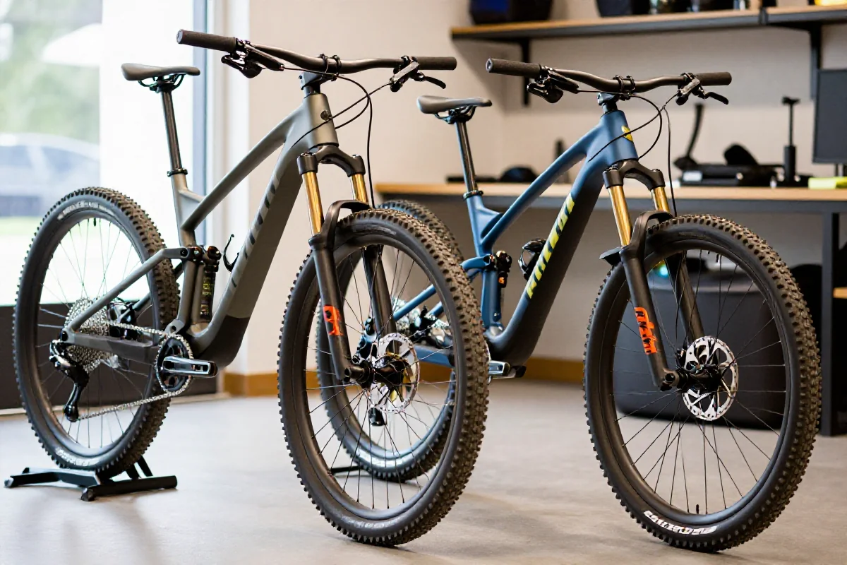 Porównanie ram rowerów górskich Boost i Non-Boost w warsztacie