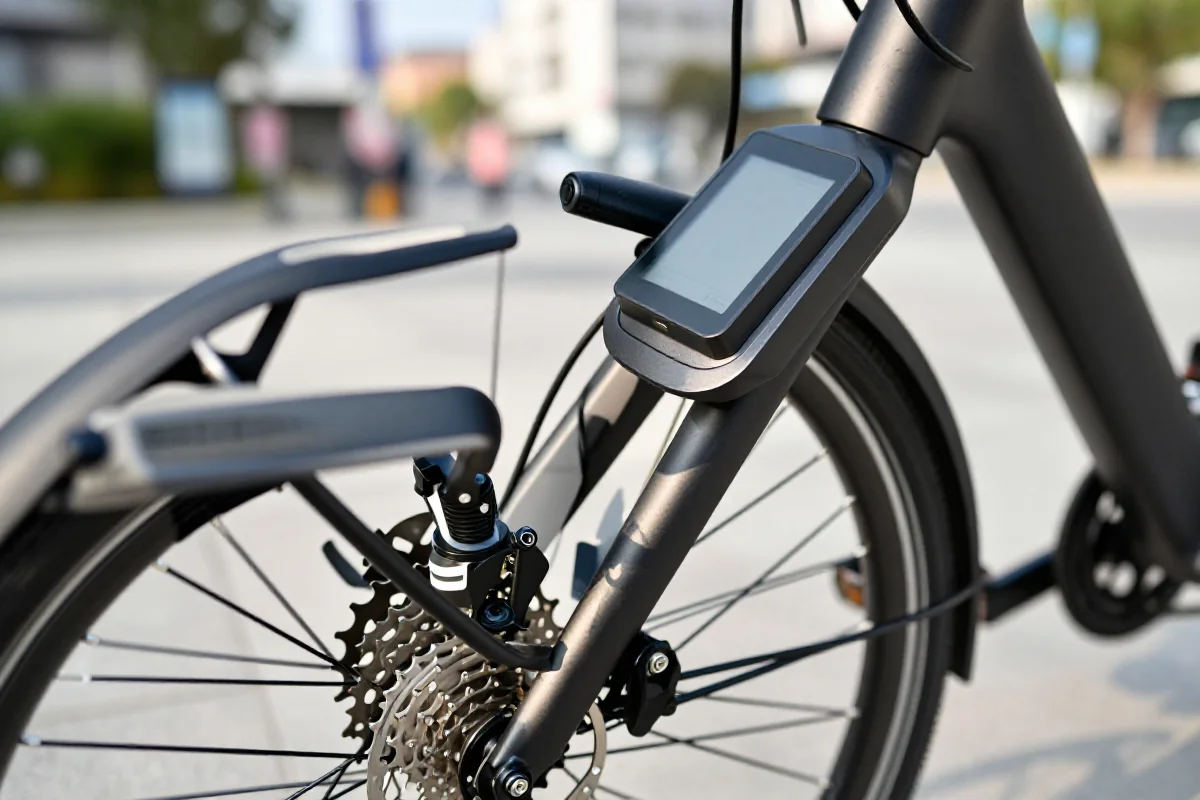 Panel sterujący roweru elektrycznego z detalami komponentów i wyświetlaczem