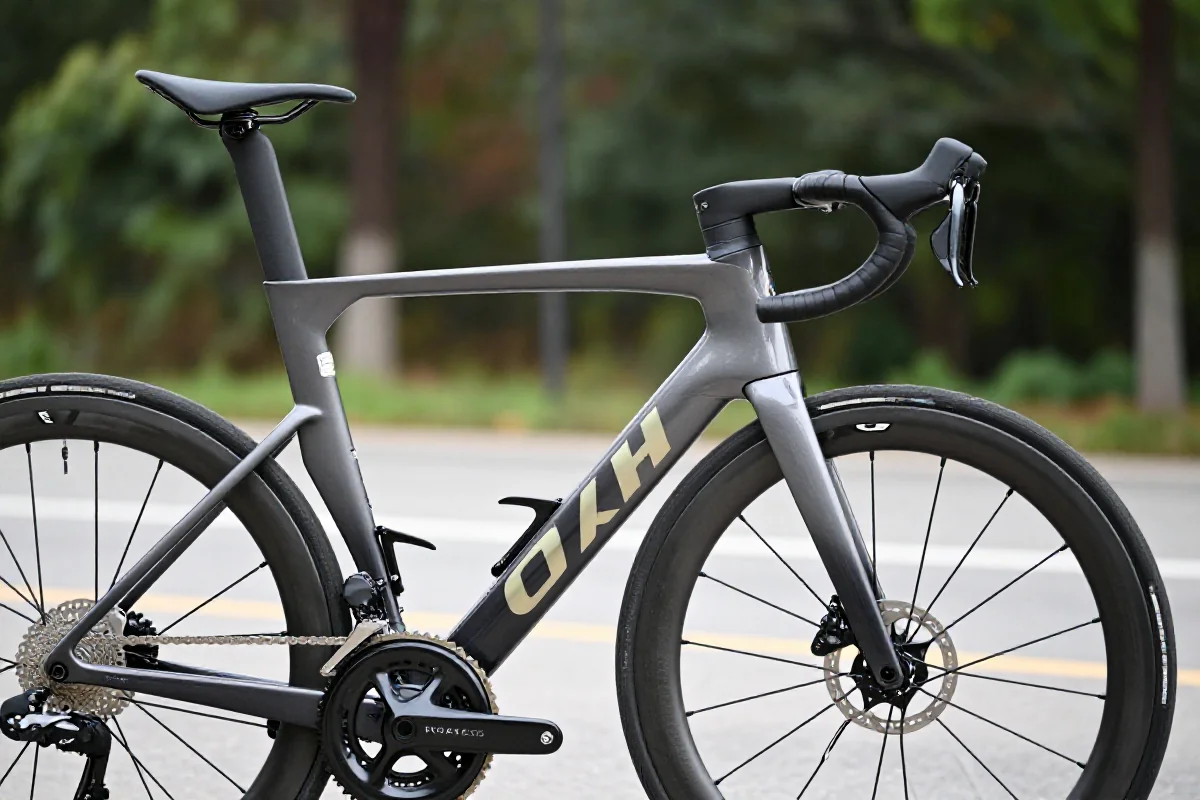 Aerodynamic ramka rowerowa szosowego z elementami optymalizacji aerodynamicznej.