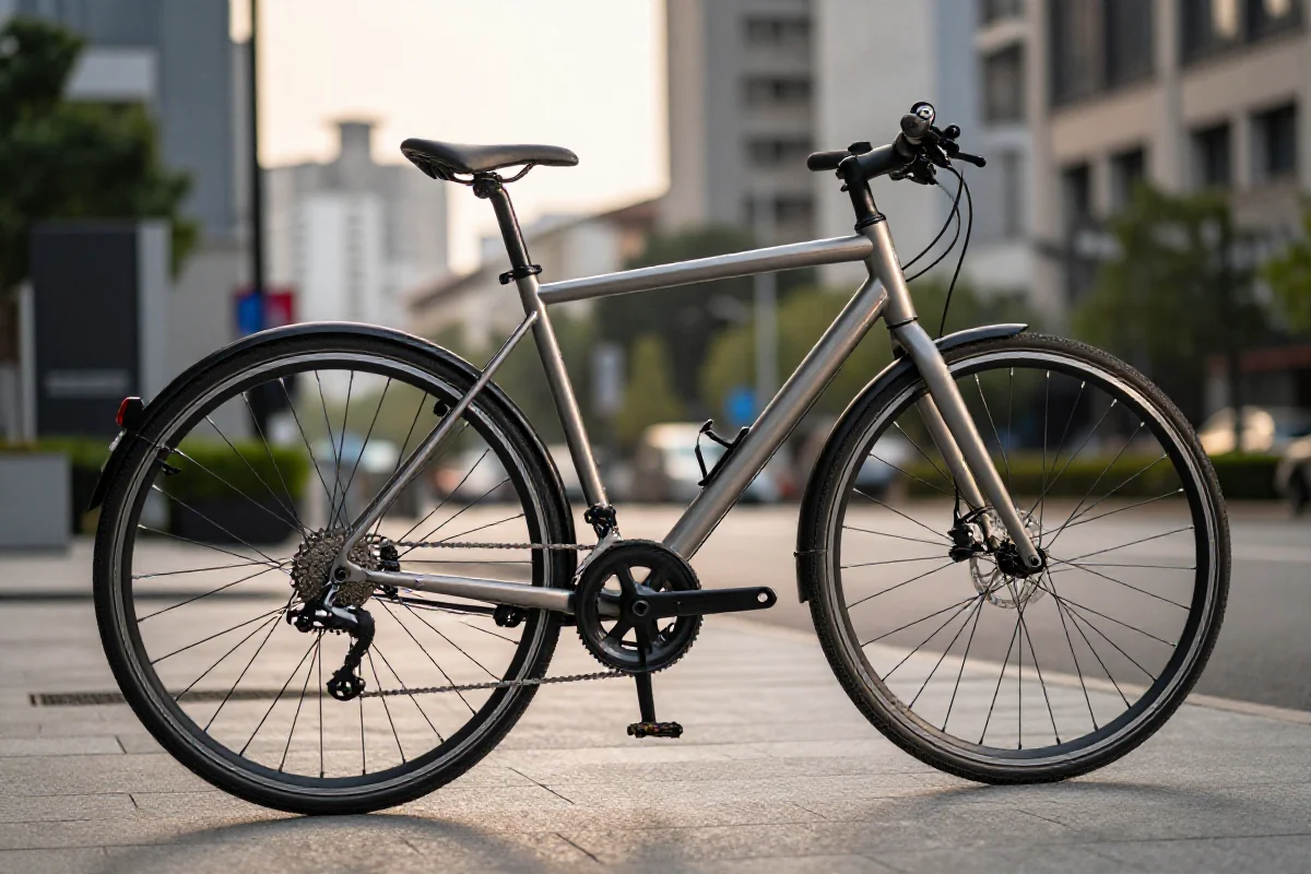 Nowoczesny rower miejski z aluminiową ramą w miejskim otoczeniu
