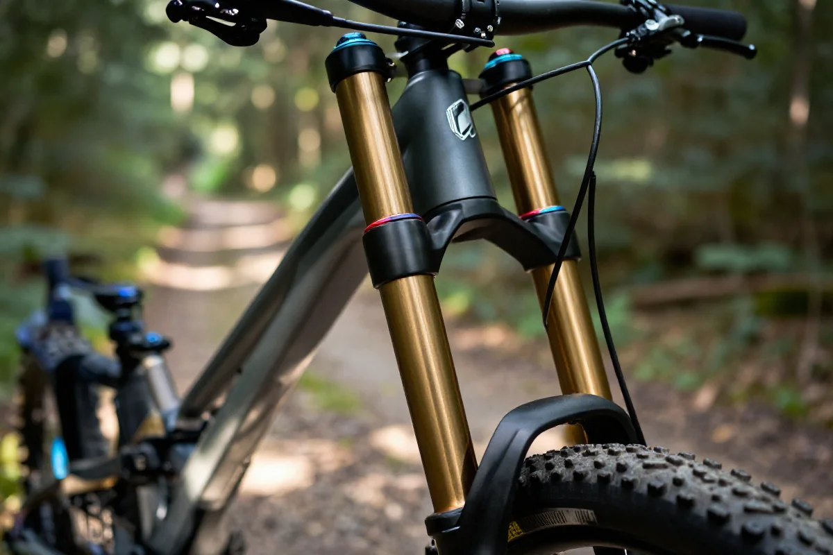 Wysokiej jakości widelec Enduro w naturalnym otoczeniu leśnym