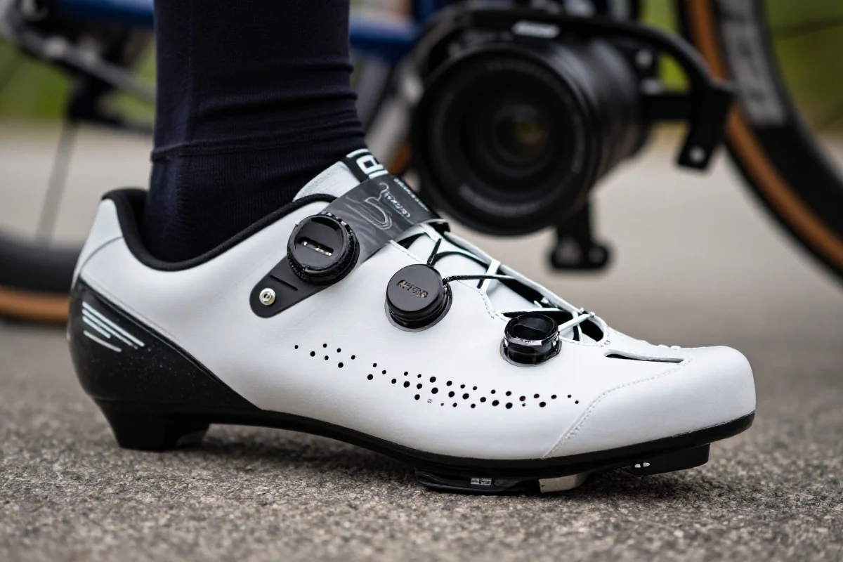 Blisko kadrowane buty kolarskie z systemem klipsów w naturalnym świetle