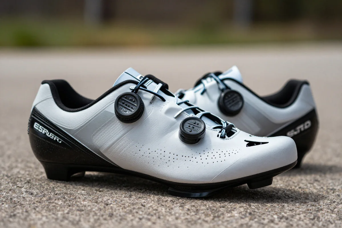 Wydajne buty SPD do jazdy XC na tle teksturowanej powierzchni.