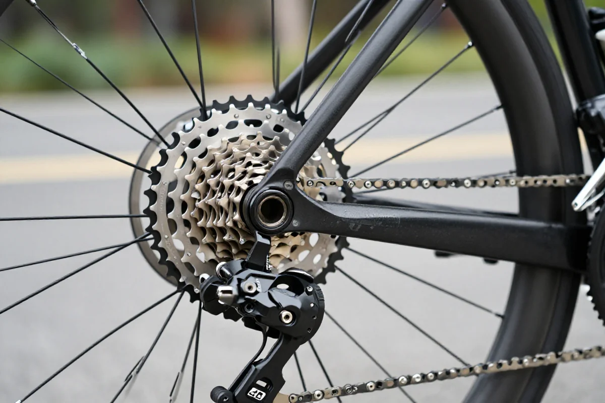 Zbliżenie na kasetę rowerową 12 i 13-rzędową, pokazująca szczegóły technologii premium.