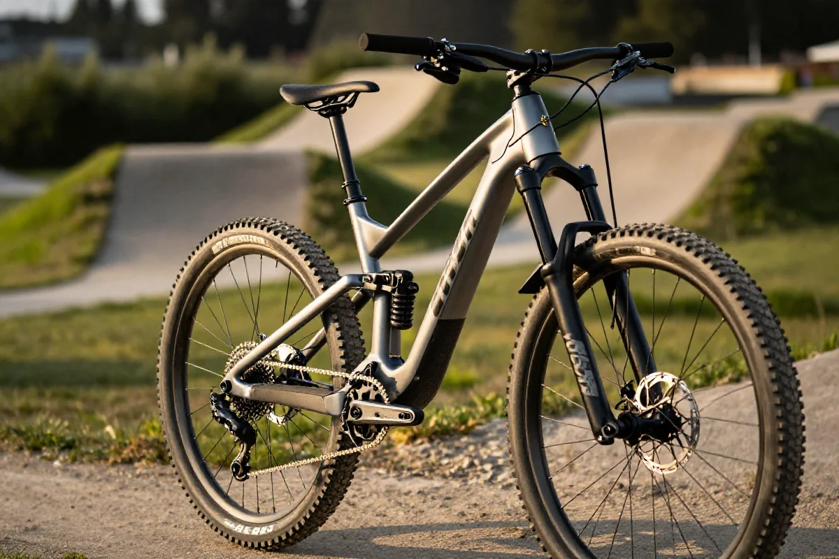 Rower górski w bike parku, idealny do jazdy po trudnych trasach.