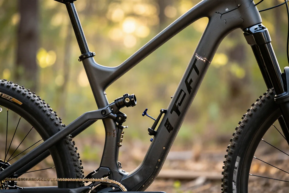 Szczegóły ramy roweru górskiego z certyfikatami bezpieczeństwa