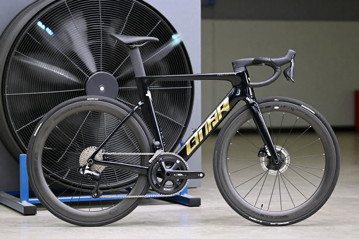 Rower szosowy w tunelu aerodynamicznym, testowanie aerodynamiki rowerowej