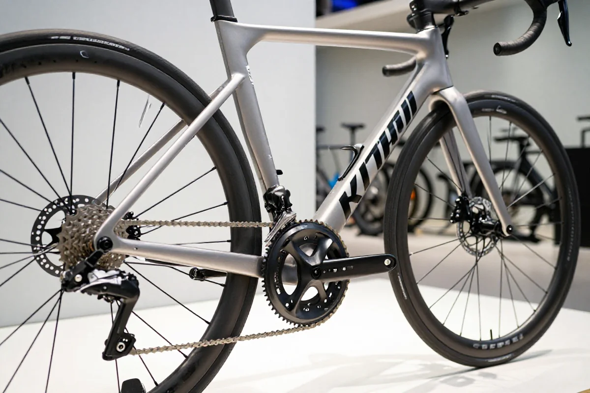 Fotografia szosowego roweru z wysokiej jakości komponentami i ramą aluminiową.