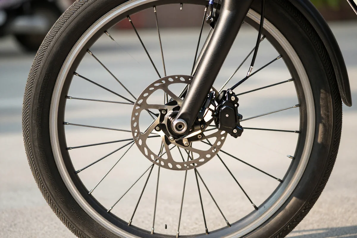 Szczegółowa kontrola hamulców i opon rowerowych przed jazdą miejską.