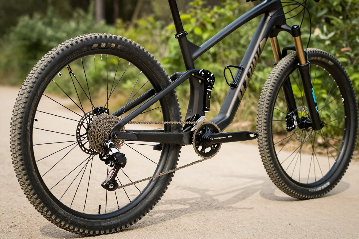 Rower górski przygotowany do jazdy w bike parku, opony i hamulce w świetnym stanie.