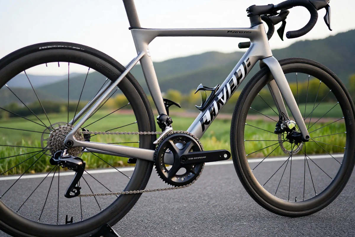 Bliska fotografia roweru szosowego, idealnego na weekendowy wyjazd rowerowy.