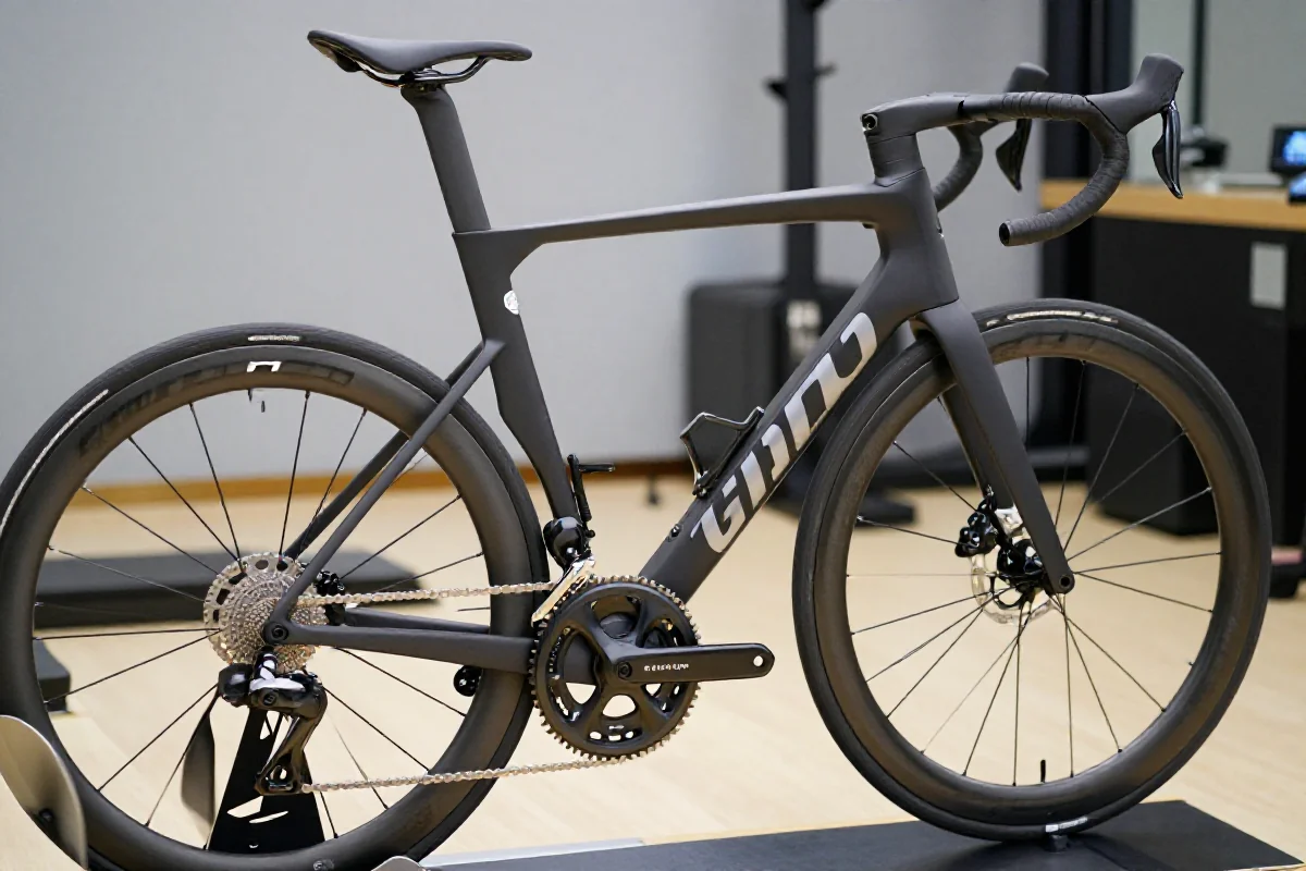 Szczegóły roweru szosowego w studiu bike fitting, profilaktyka bólu kolan.