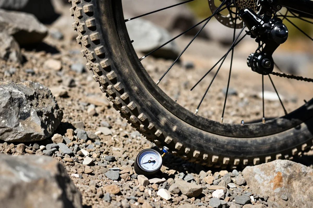 Ciśnienie w oponach roweru górskiego na kamienistym terenie.