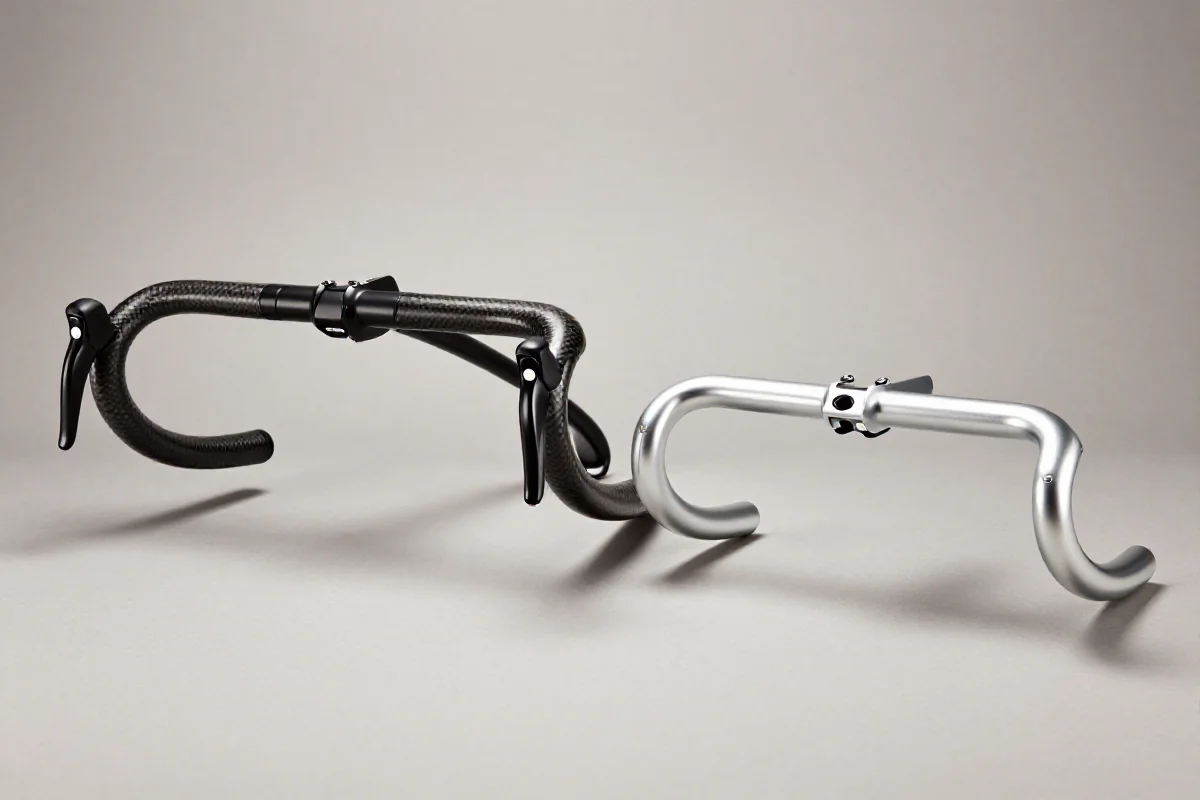 Porównanie klasycznej i kompaktowej kierownicy szosowej na neutralnym tle.