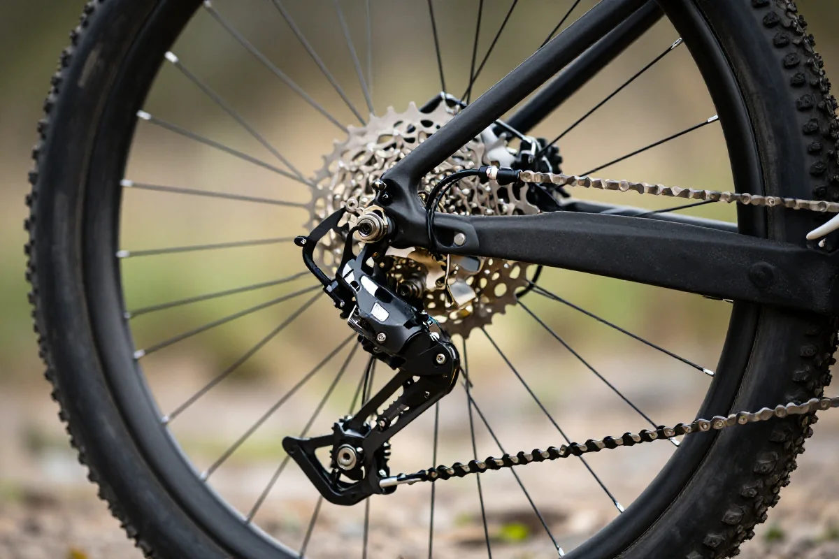 Nowoczesna przerzutka tylna z mechanizmem clutch na rowerze górskim