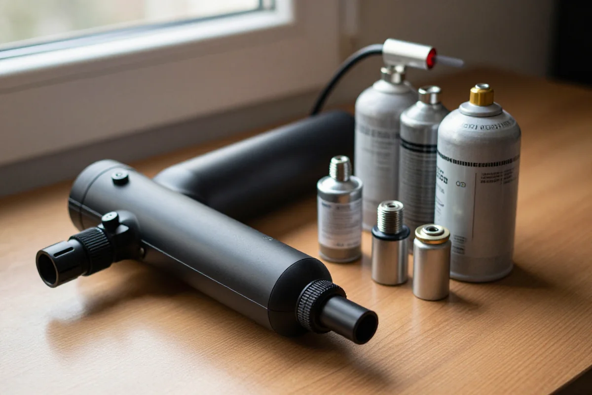 Inflator CO2 i wkłady na rower MTB, akcesoria do szybkiego napompowania.