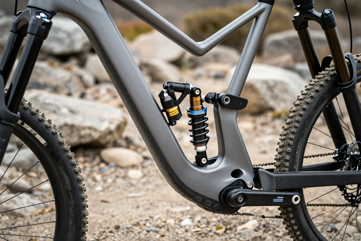 Nowoczesny rower górski z zaawansowanym systemem amortyzacji na szlaku