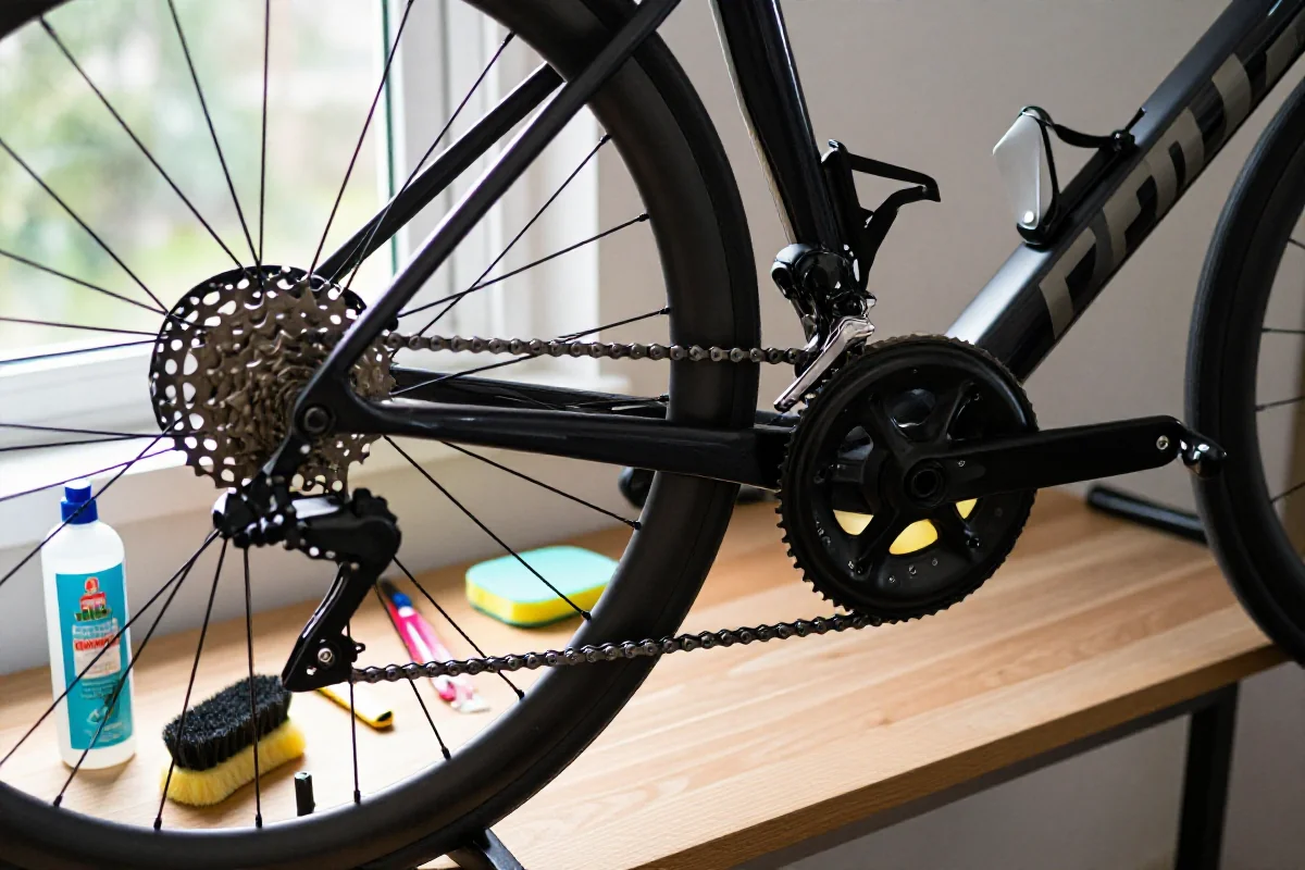 Serwis roweru szosowego w domowym warsztacie, smarowanie łańcucha i komponentów