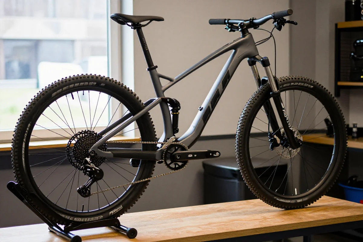 Szczegóły modernizacji roweru górskiego MTB w warsztacie rowerowym.