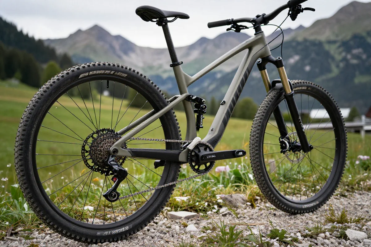 Rower górski w alpejskim krajobrazie, idealny na tydzień MTB.